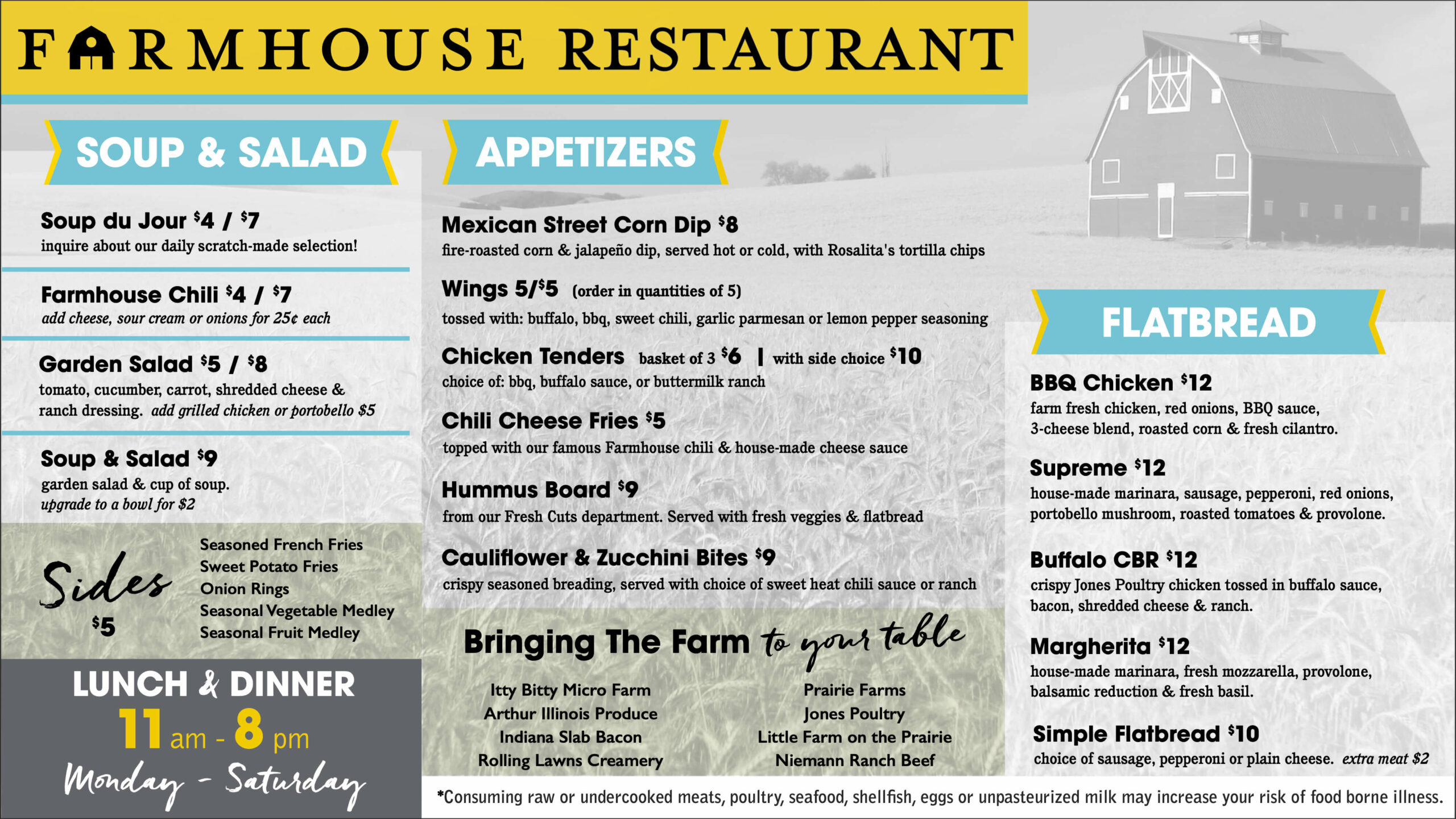 581 Farmhouse Restaurant Springfield Lunch Menu 8/24